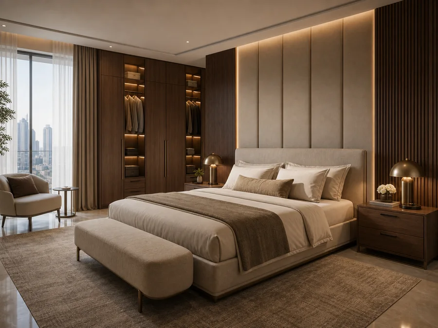 Luxury bedroom with bespoke furniture