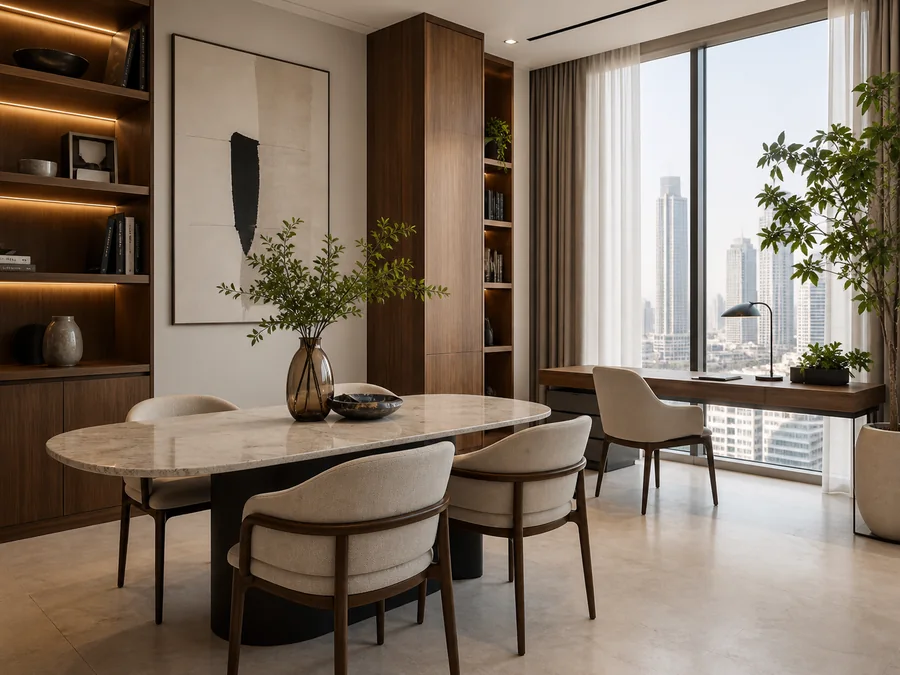 Dining and work area in a premium apartment