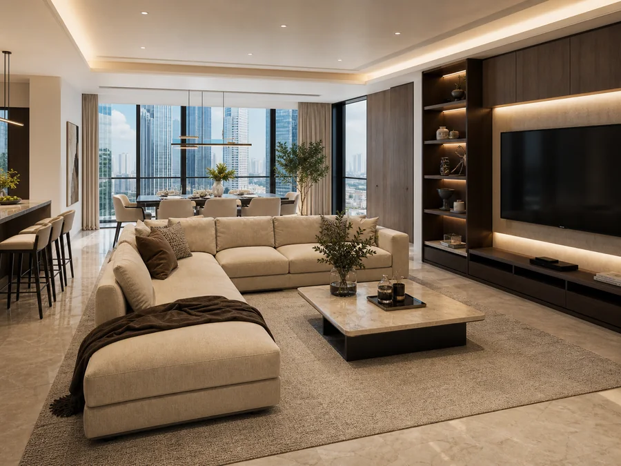 Fully furnished premium apartment living room