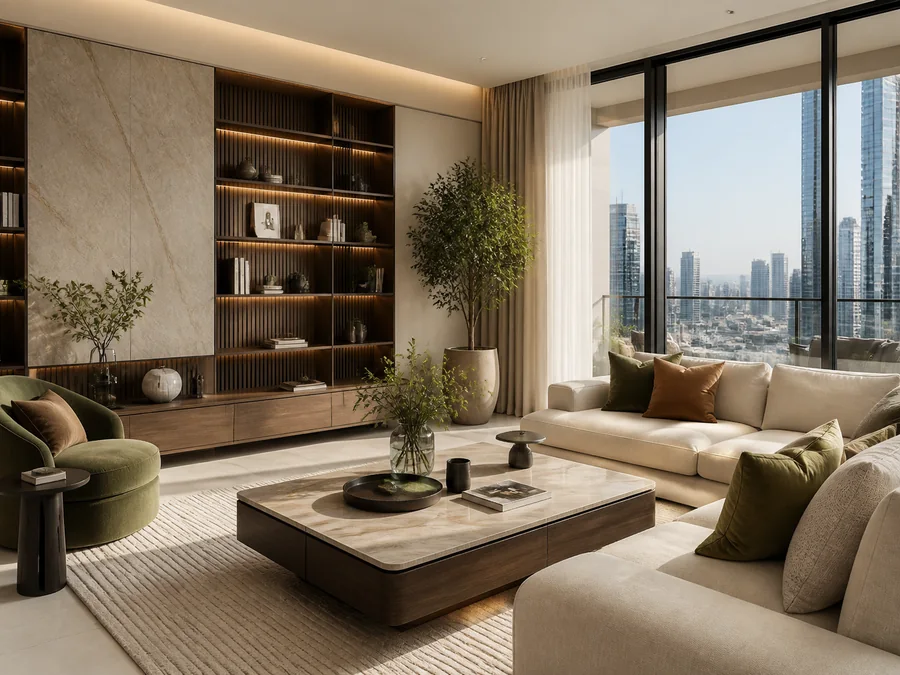 Elegant living room with custom furniture package